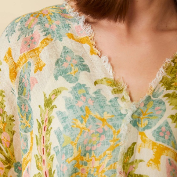 NWT Rynn Linen Poncho/Blouse Sugar Mill Damask Flax - Picture 3 of 8